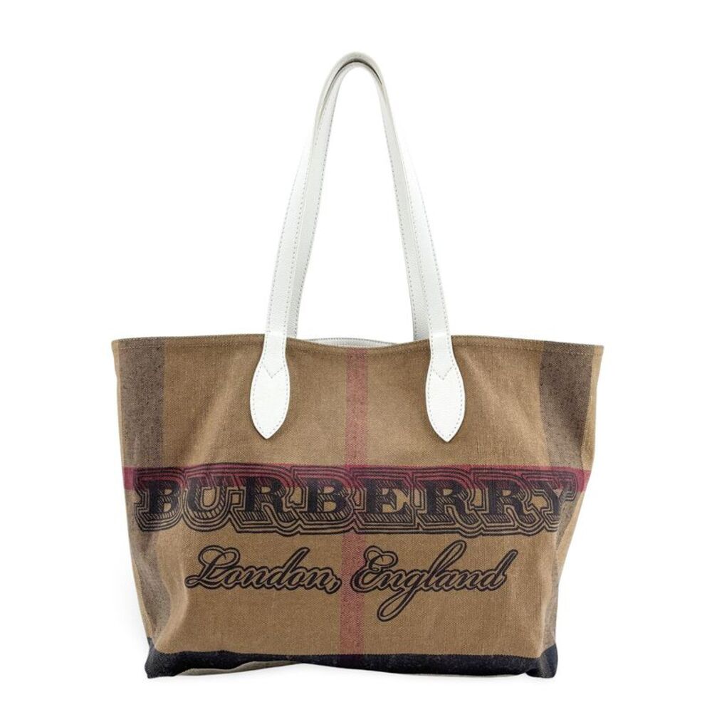 Burberry Vintage Check Canvas Leather Medium Tote Bag White